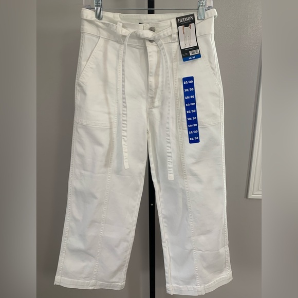 Hudson Jeans Pants - Hudson Los Angeles Cream Wide-Leg Belted Jeans